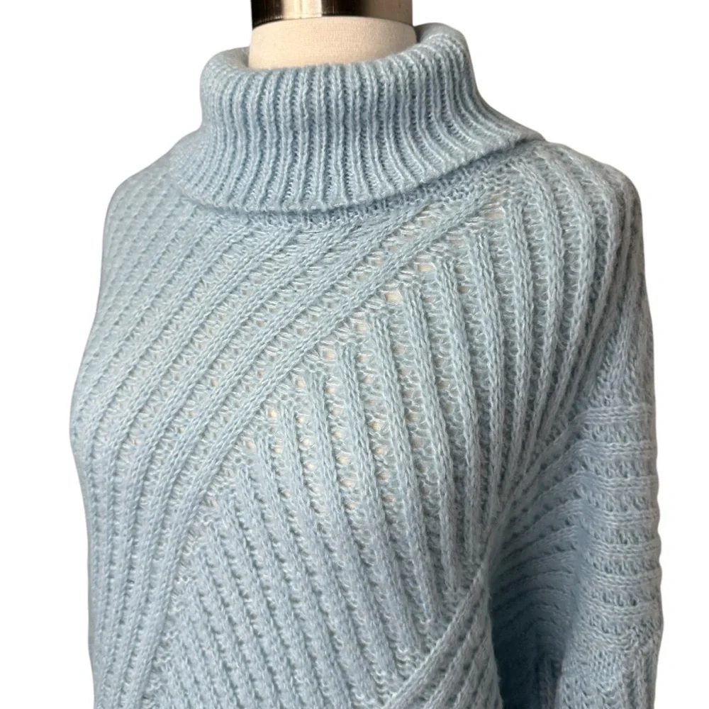 LINE & DOT Bea Oversized Turtleneck Crochet Style Knit in Light Blue Medium New - Picture 9 of 13